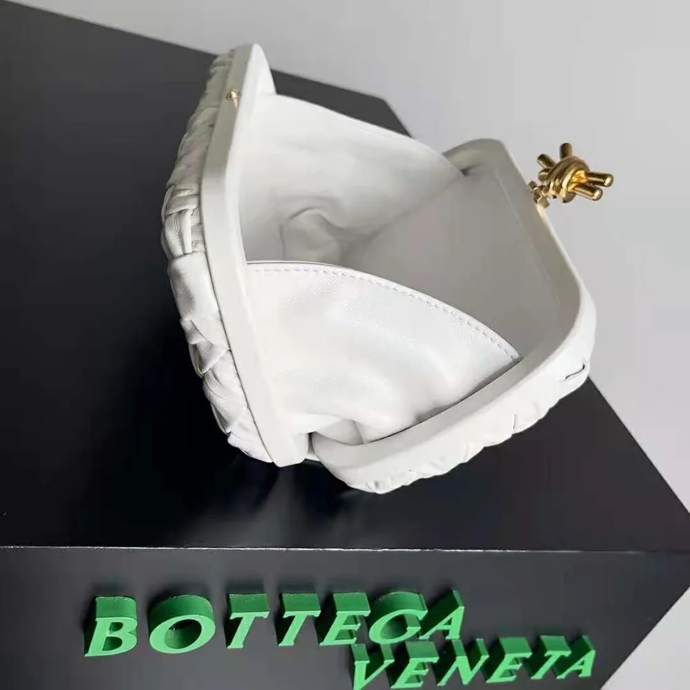 Bottega Veneta Knot Foulard Intreccio Leather Minaudiere for Women in White Bottega Veneta Knot Foulard Intreccio Leather Minaudiere for Women in White