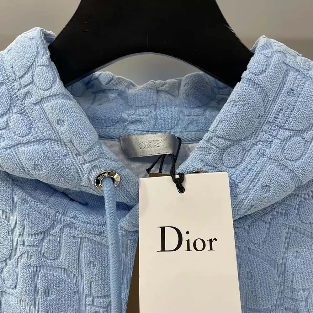 Dior Oblique Relaxed-Fit Hooded Sweatshirt Blue Terry Cotton Jacquard for Men