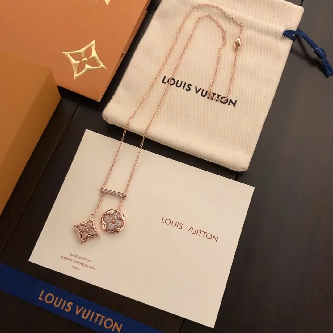 Louis Vuitton Two Blossom Necklace Pink Gold Tone