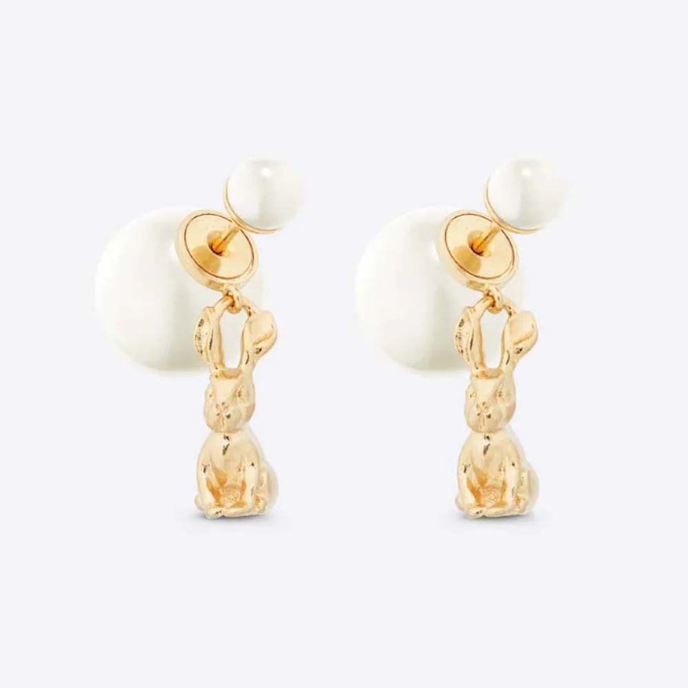 Dior Tribales Earrings Gold-Finish Metal and White Resin Pearls for Women