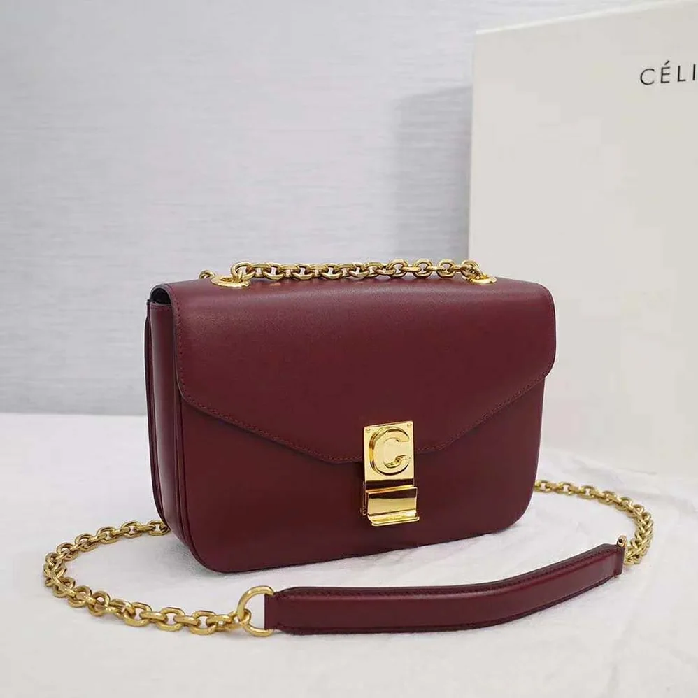 Celine Medium C Bag in Shiny Calfskin Leather for Women in Maroon Celine Medium C Bag in Shiny Calfskin Leather for Women in Maroon