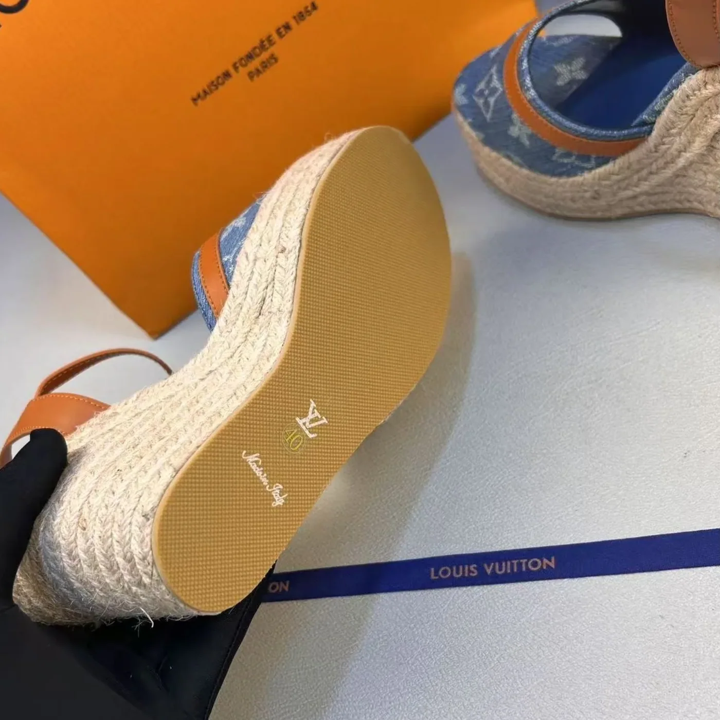 Louis Vuitton Helios Wedge Sandals Blue 1ACIZV Louis Vuitton Helios Wedge Sandals Blue 1ACIZV