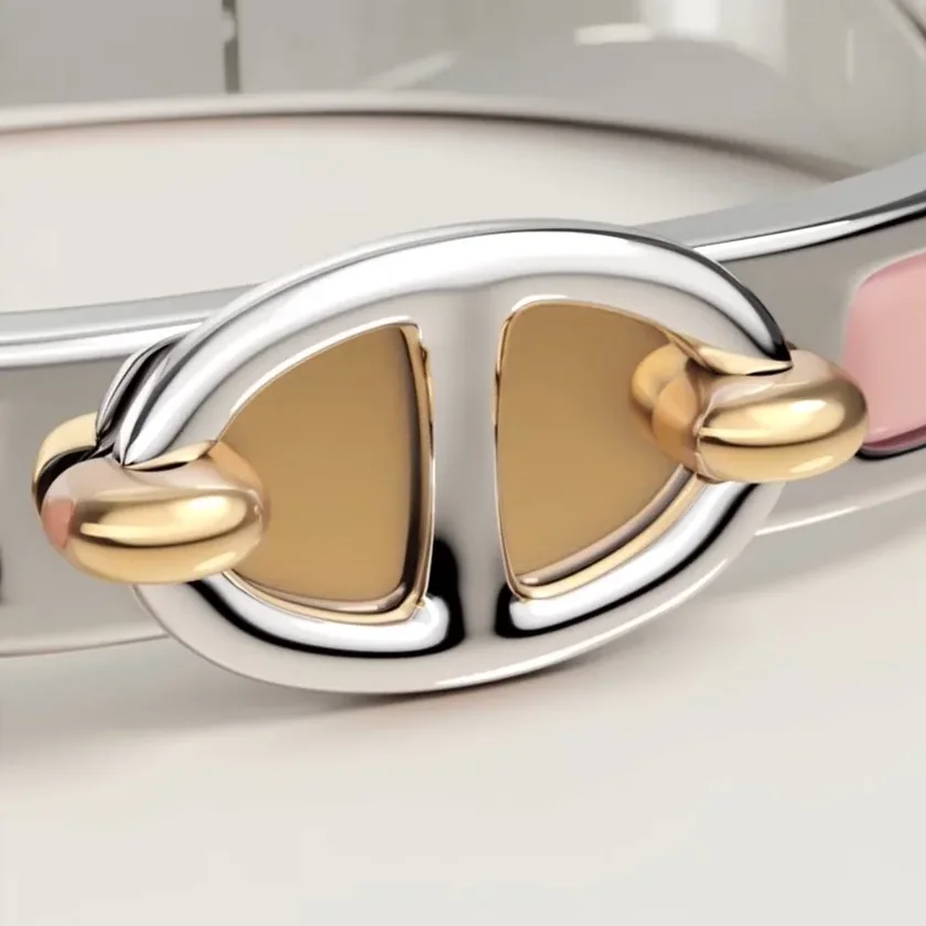 Hermes Mini Clic Chaine D Ancre Bracelet Rose Candeur Silver Hardware