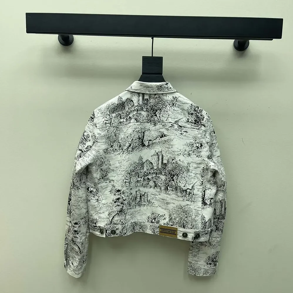 Dior Jacket White Cotton Denim with Blue Toile de Jouy Scotland Motif for Men