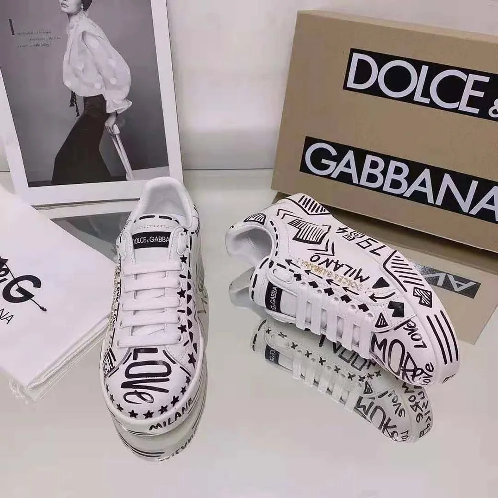 Dolce Gabbana D&G Hand for Unisex in Painted Calfskin Portofino Sneakers Dolce Gabbana D&G Hand for Unisex in Painted Calfskin Portofino Sneakers