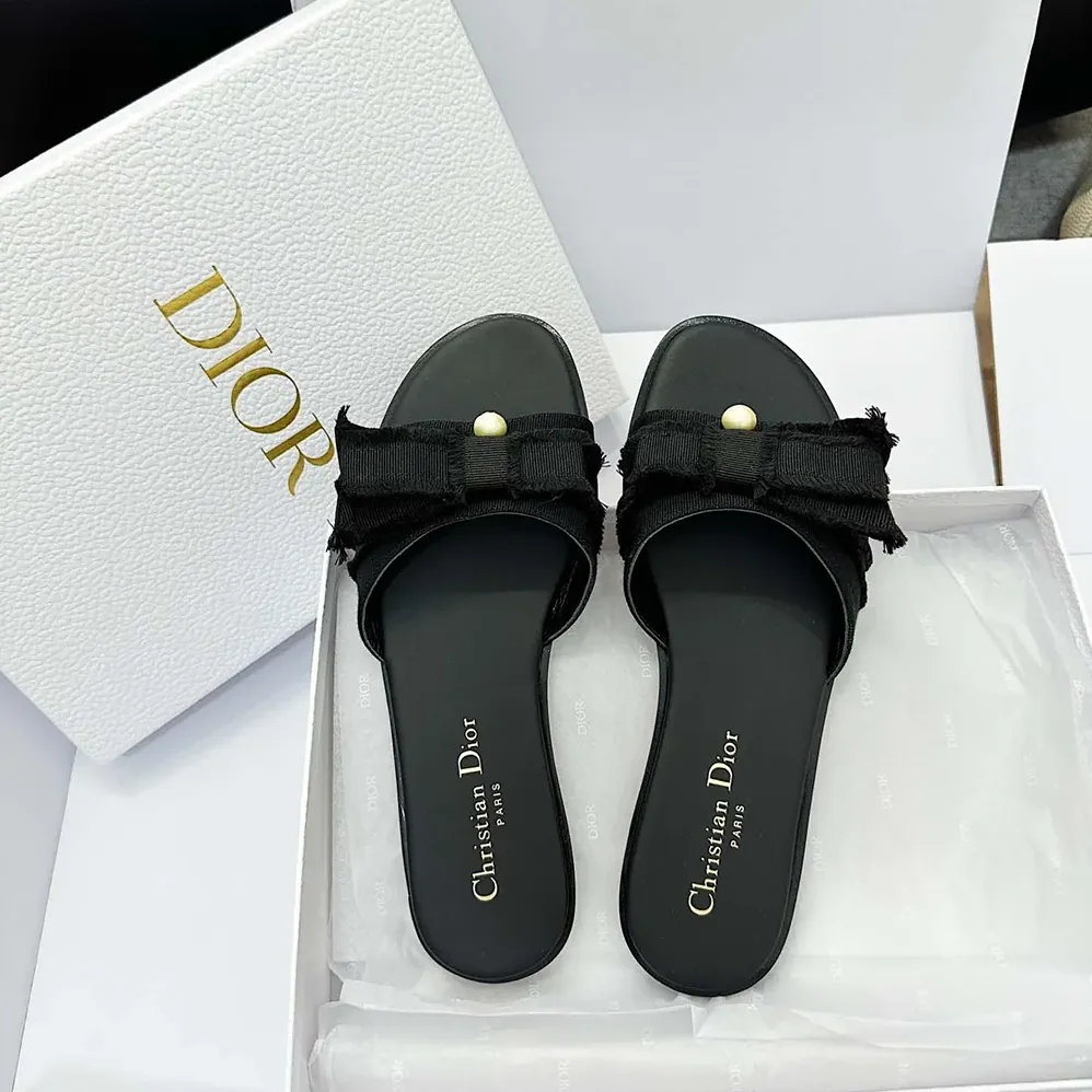 Dior Adiorable Slide Black Fringed Grosgrain for Women Dior Adiorable Slide Black Fringed Grosgrain for Women