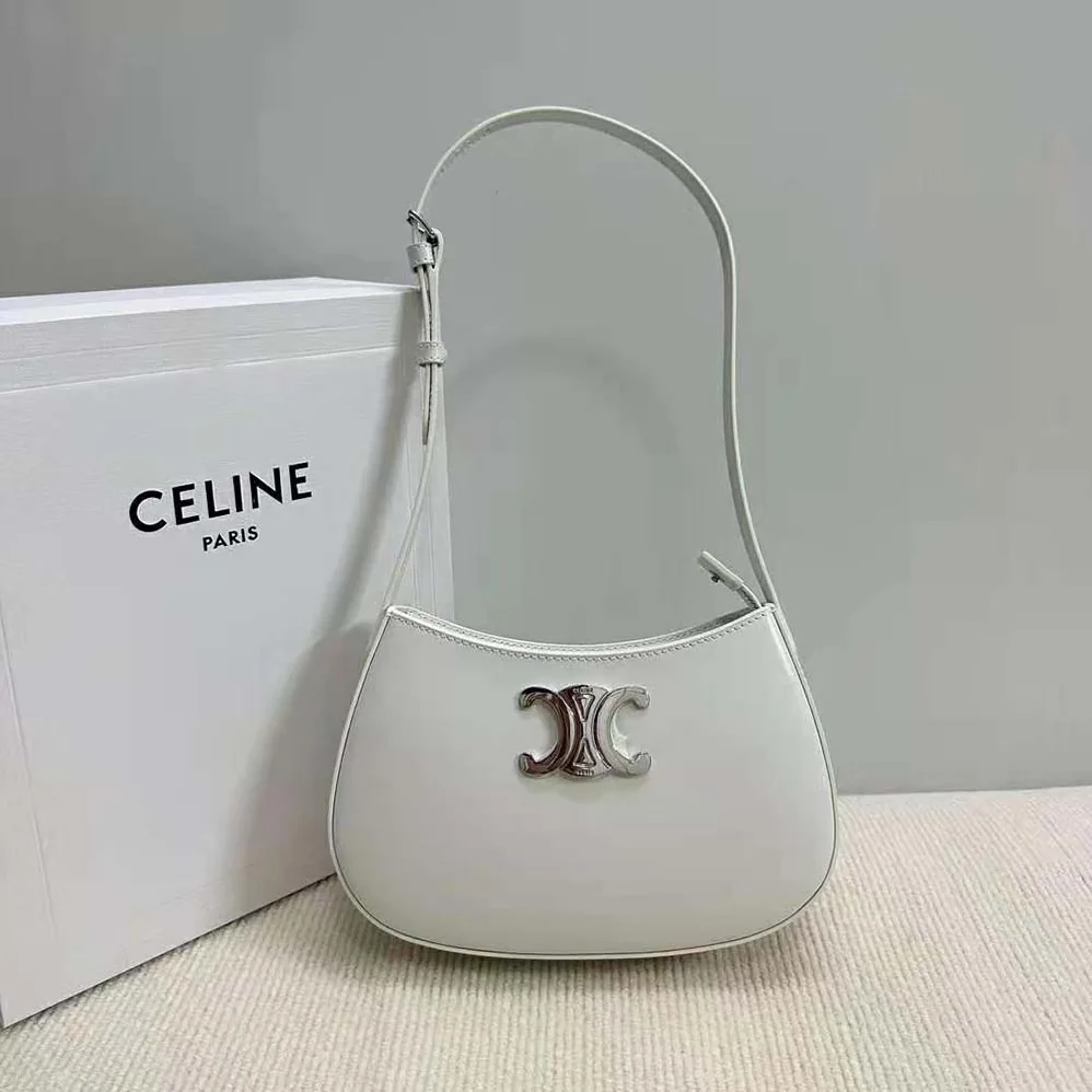 Celine Medium Tilly Bag in Shiny Calfskin for Women in White