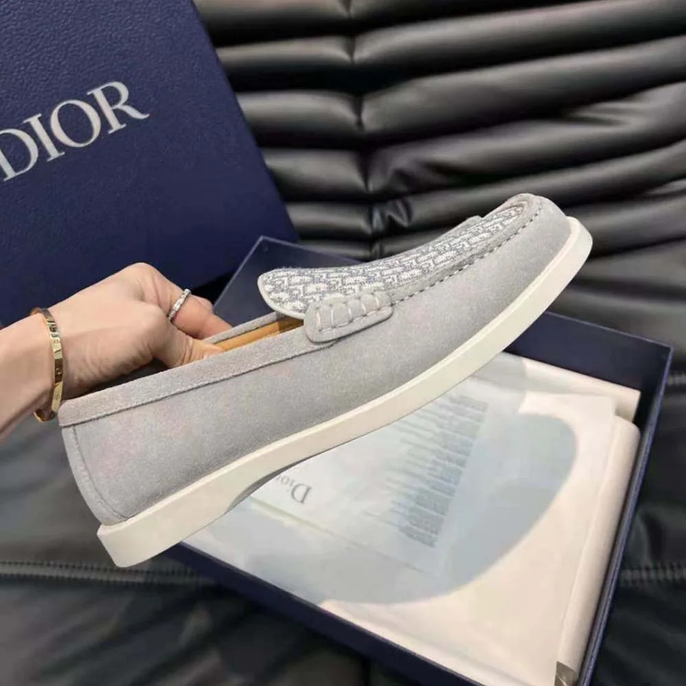 Dior Granville Loafer Dior Gray Suede and Dior Oblique Jacquard for Men Dior Granville Loafer Dior Gray Suede and Dior Oblique Jacquard for Men