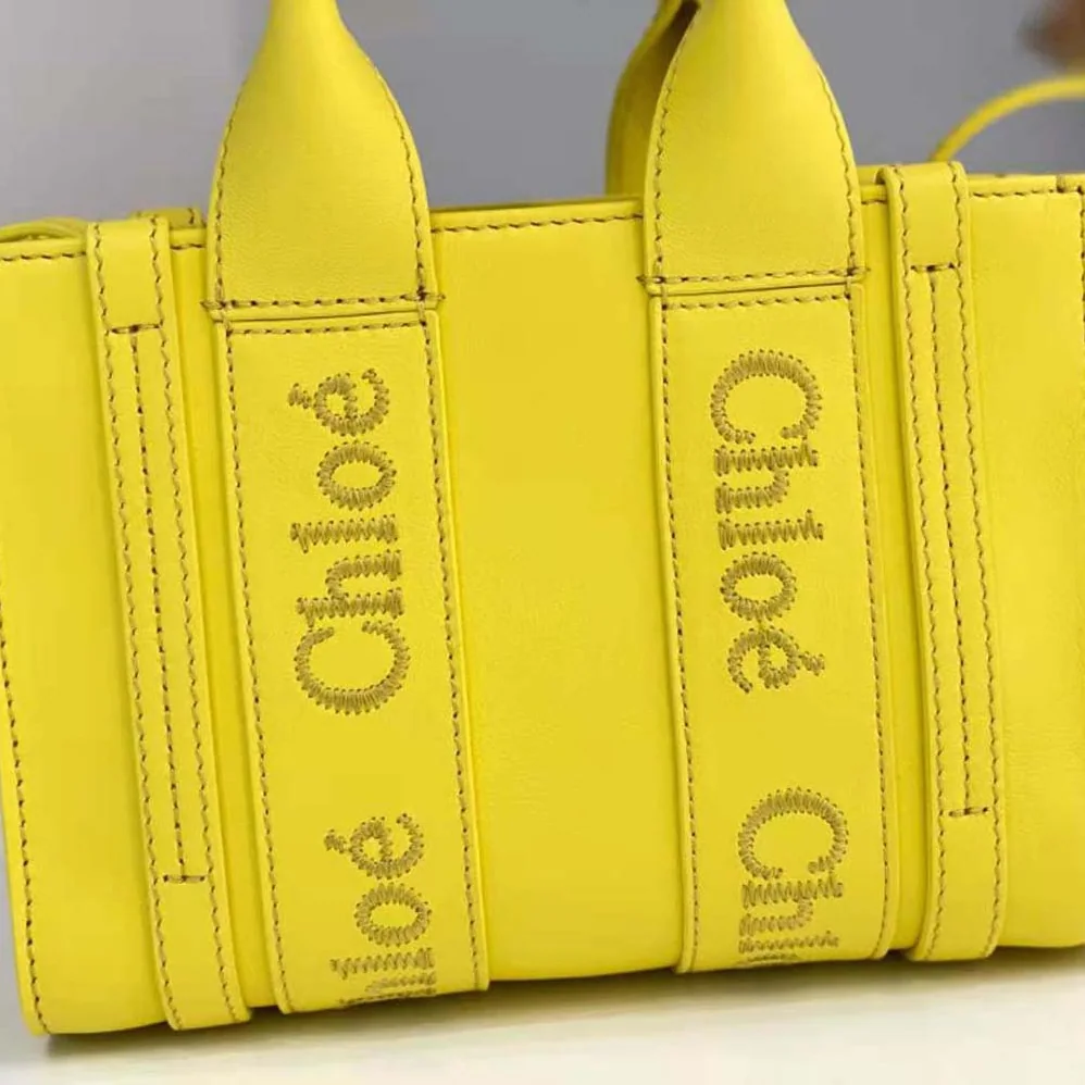 Chloe Mini Woody Tote Bag for Women in Yellow Chloe Mini Woody Tote Bag for Women in Yellow