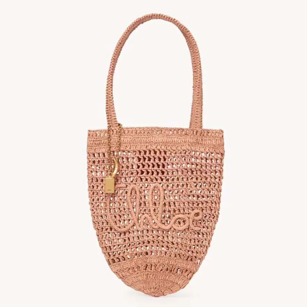 Chloe Small Summer Banana Tote Bag in Raffia for Women in Pink Chloe Small Summer Banana Tote Bag in Raffia for Women in Pink