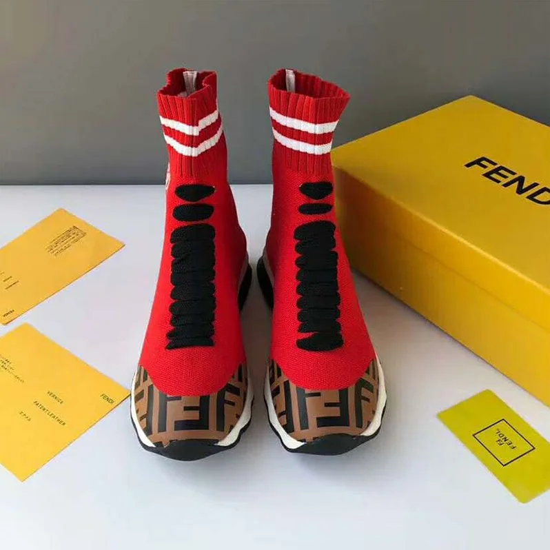 Fendi Shoes Pale Fabric Sneaker Boots for Women in Red
