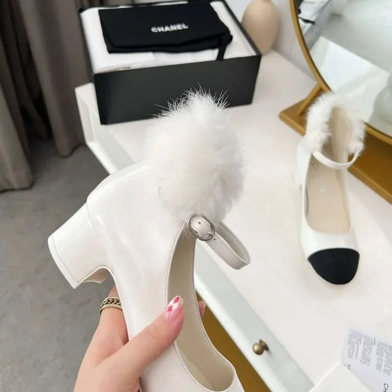 Chanel Milan Rabbit Fur High Heels White