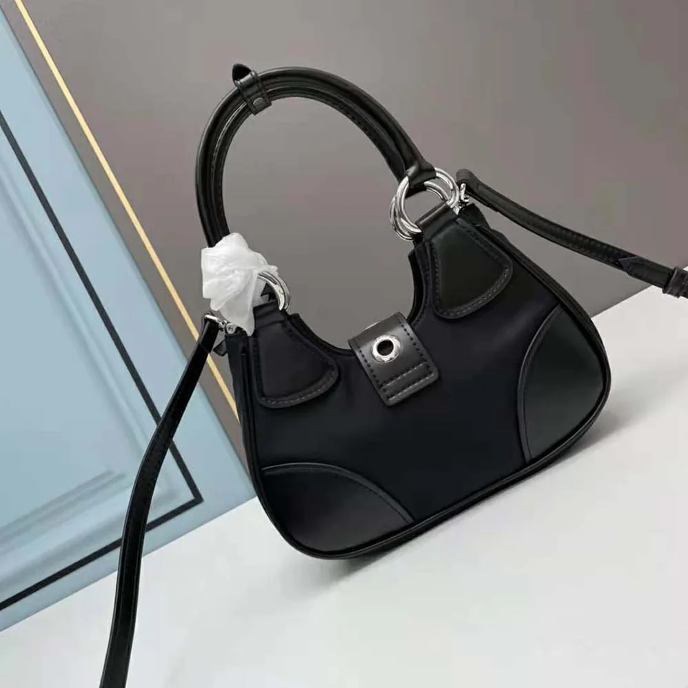 Prada Moon Re-Nylon and Leather Bag for Women in Black