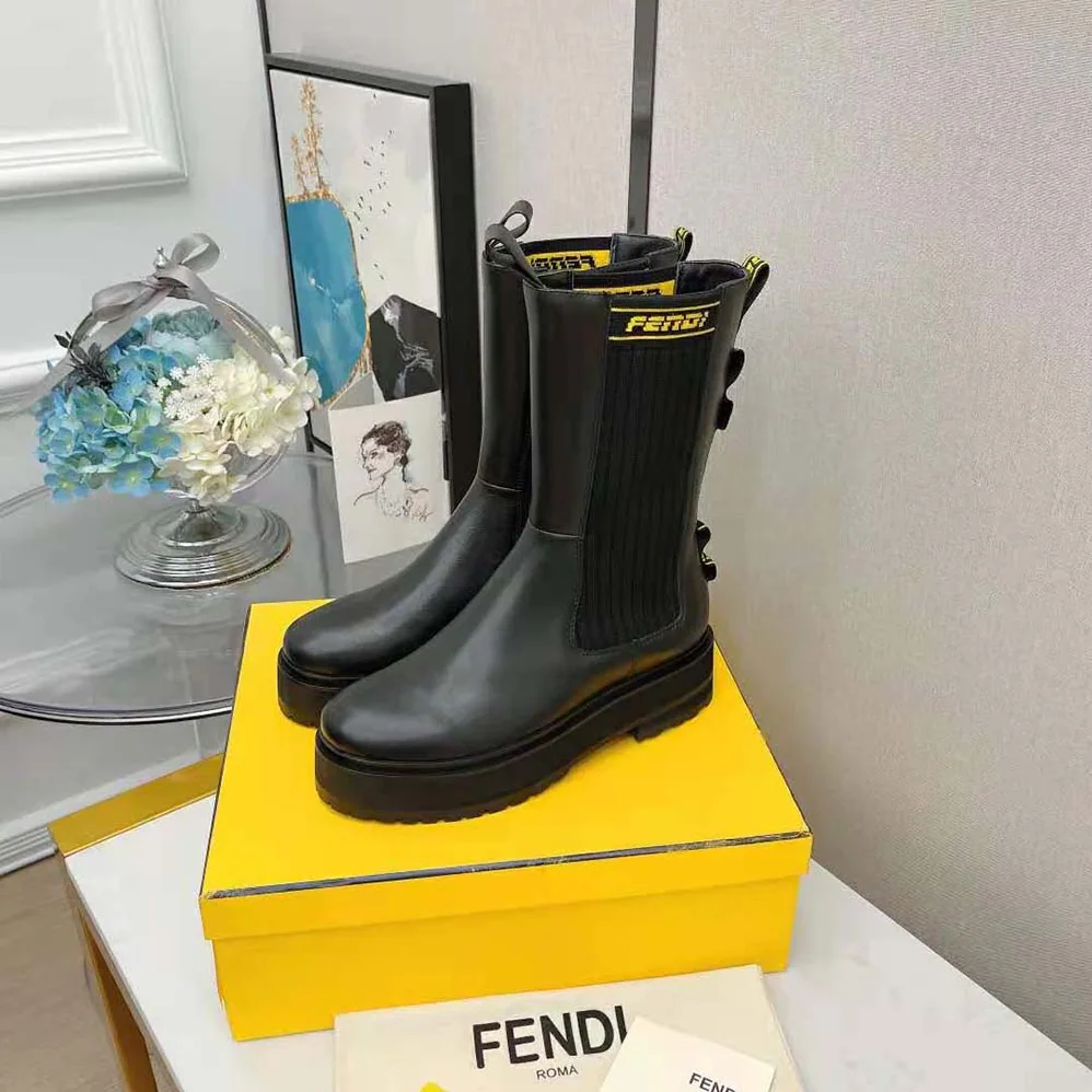 Fendi Promenades Black Leather Biker Boots for Women