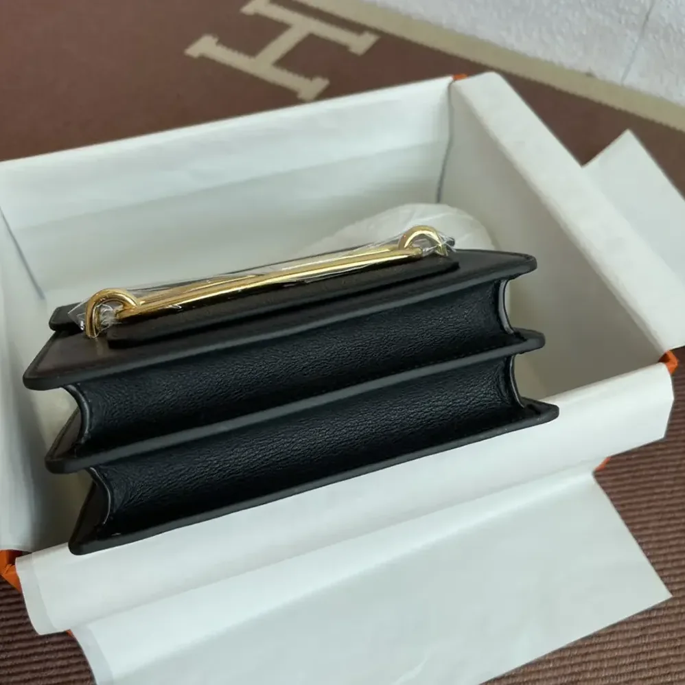 Hermes Roulis Mini Bag in Evercolor Calfskin for Women in Black/Gold