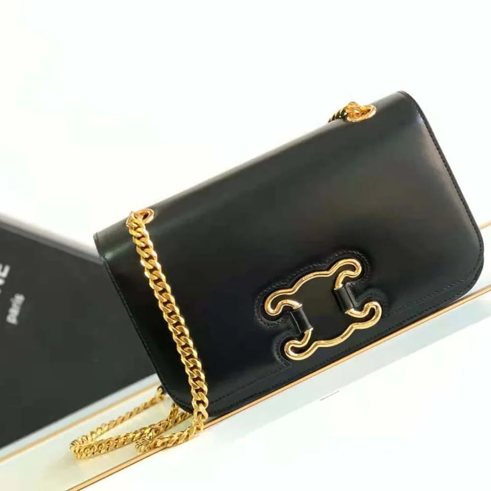 Celine Medium Bag Triomphe Frame in Shiny Calfskin for Women in Black