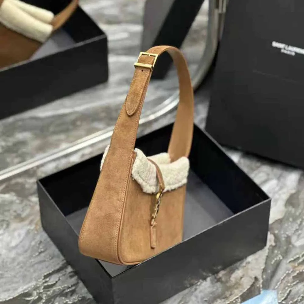 Saint Laurent YSL Le 5 à 7 Hobo Bag in Suede and Shearling for Women