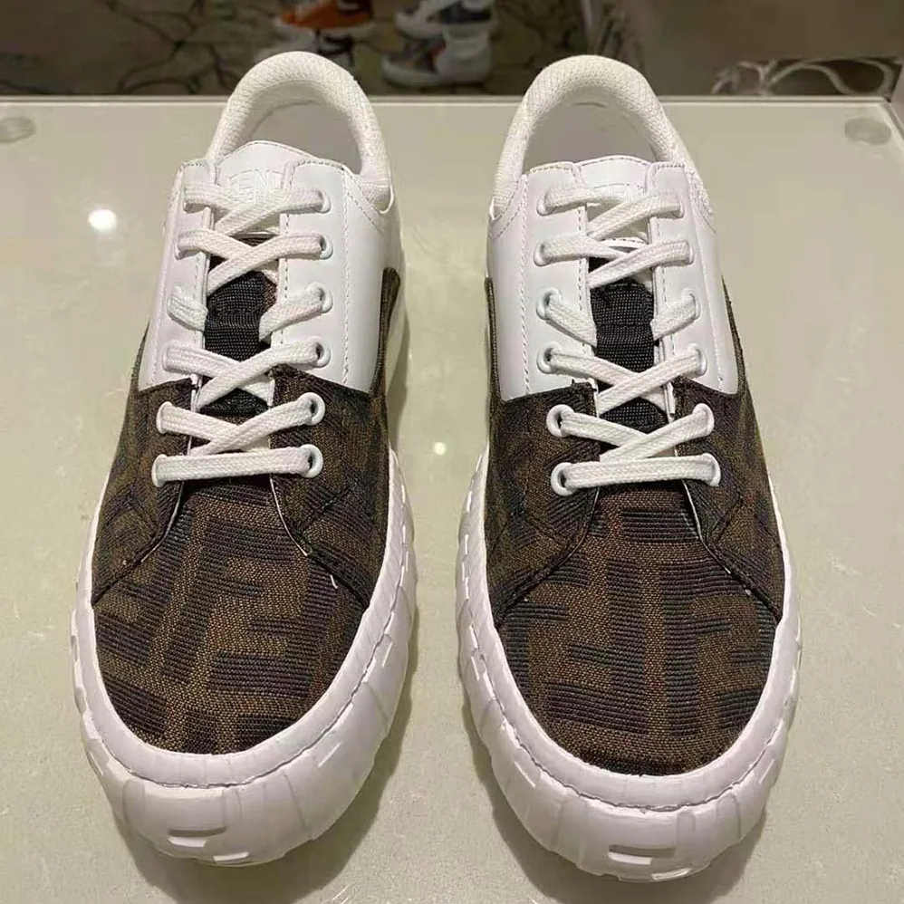 Fendi Sneakers Brown Fabric Low-Tops for Women in White