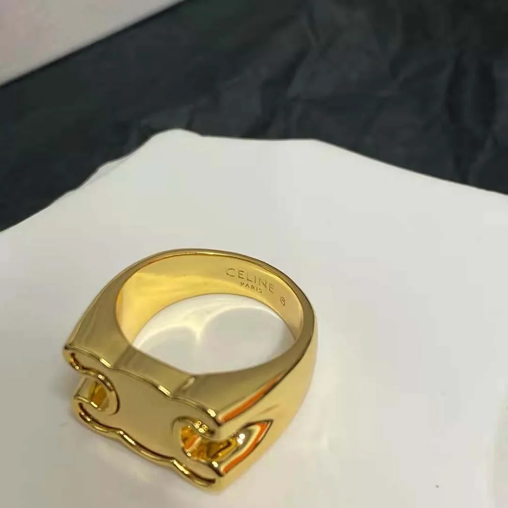 Celine Triomphe Chevalière Ring in Brass with Gold Finish for Women Celine Triomphe Chevalière Ring in Brass with Gold Finish for Women