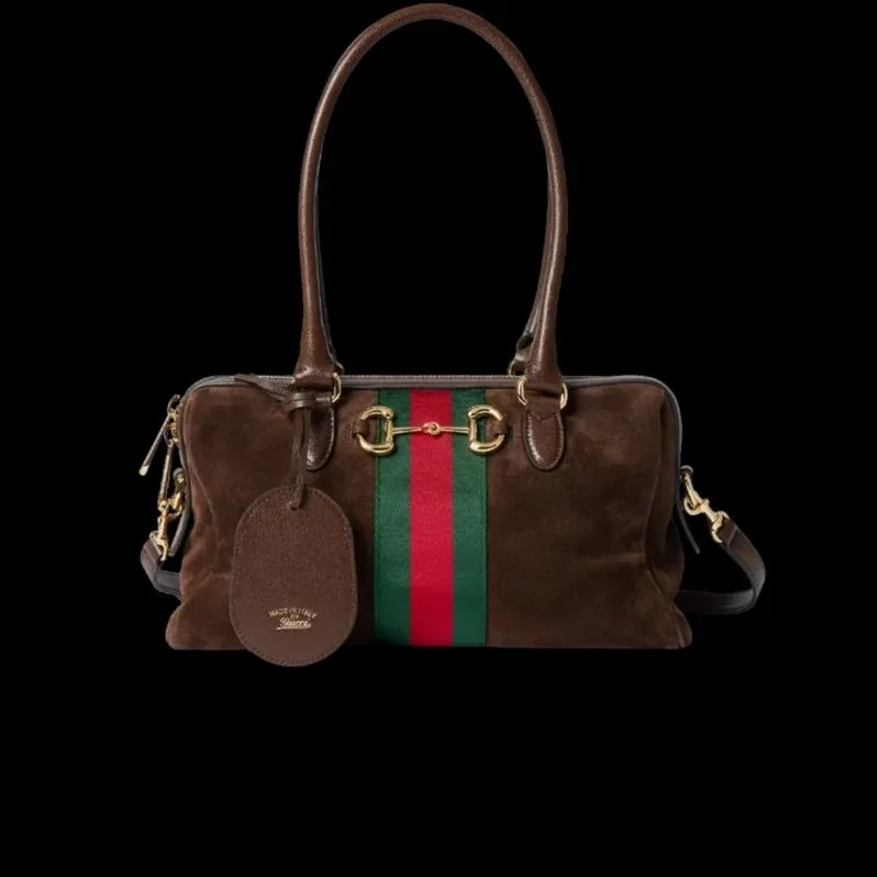 Gucci Borsetto Medium Boston Shoulder Bag in Brown Gold Hardware