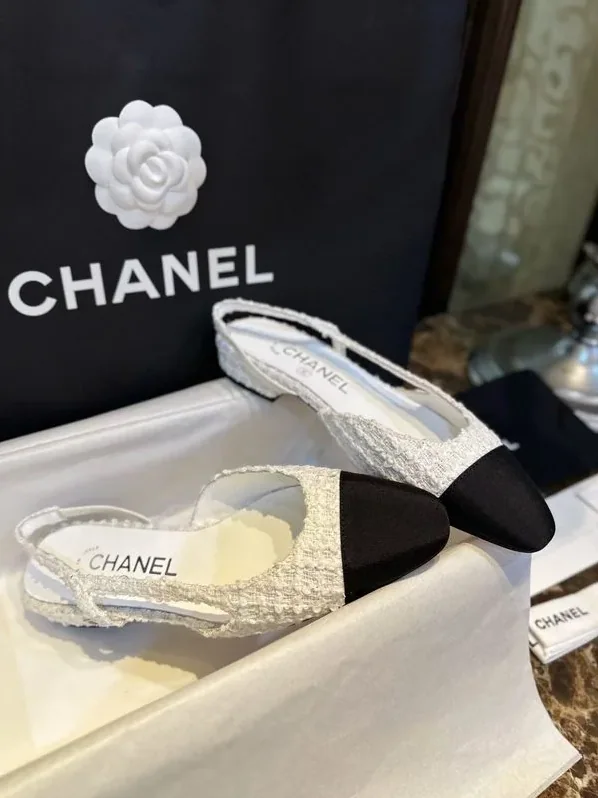 Chanel Sling Back Tweed Sandals White Chanel Sling Back Tweed Sandals White