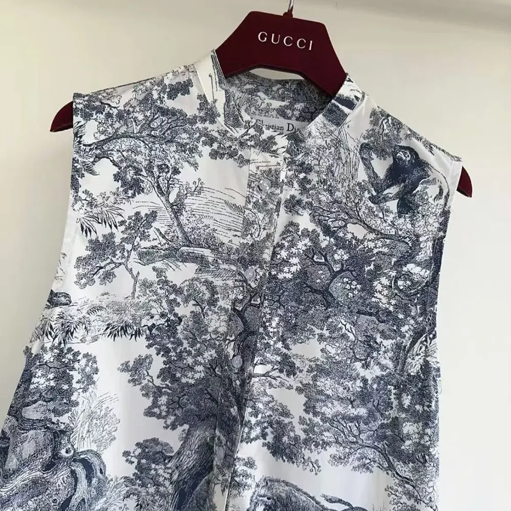 Dior Dioriviera Straight Ruffled Dress White Toile de Jouy Palms Cotton and Silk Poplin for Women Dior Dioriviera Straight Ruffled Dress White Toile de Jouy Palms Cotton and Silk Poplin for Women