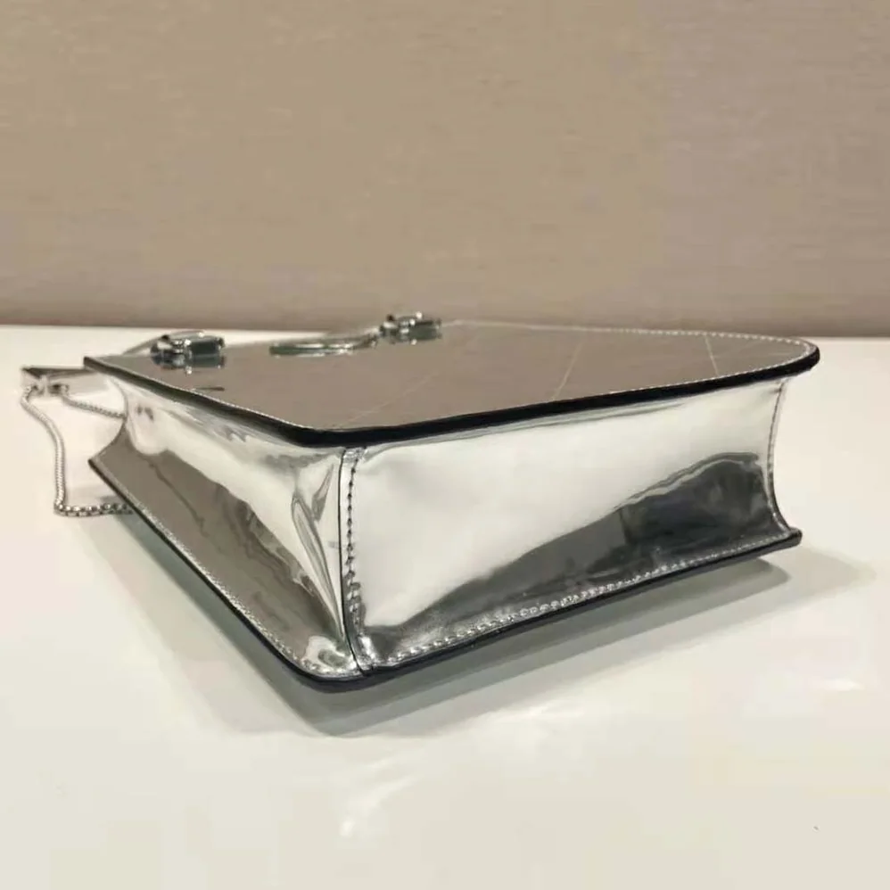 Prada Small Metallic Leather Tote Bag for Women in Silver Prada Small Metallic Leather Tote Bag for Women in Silver