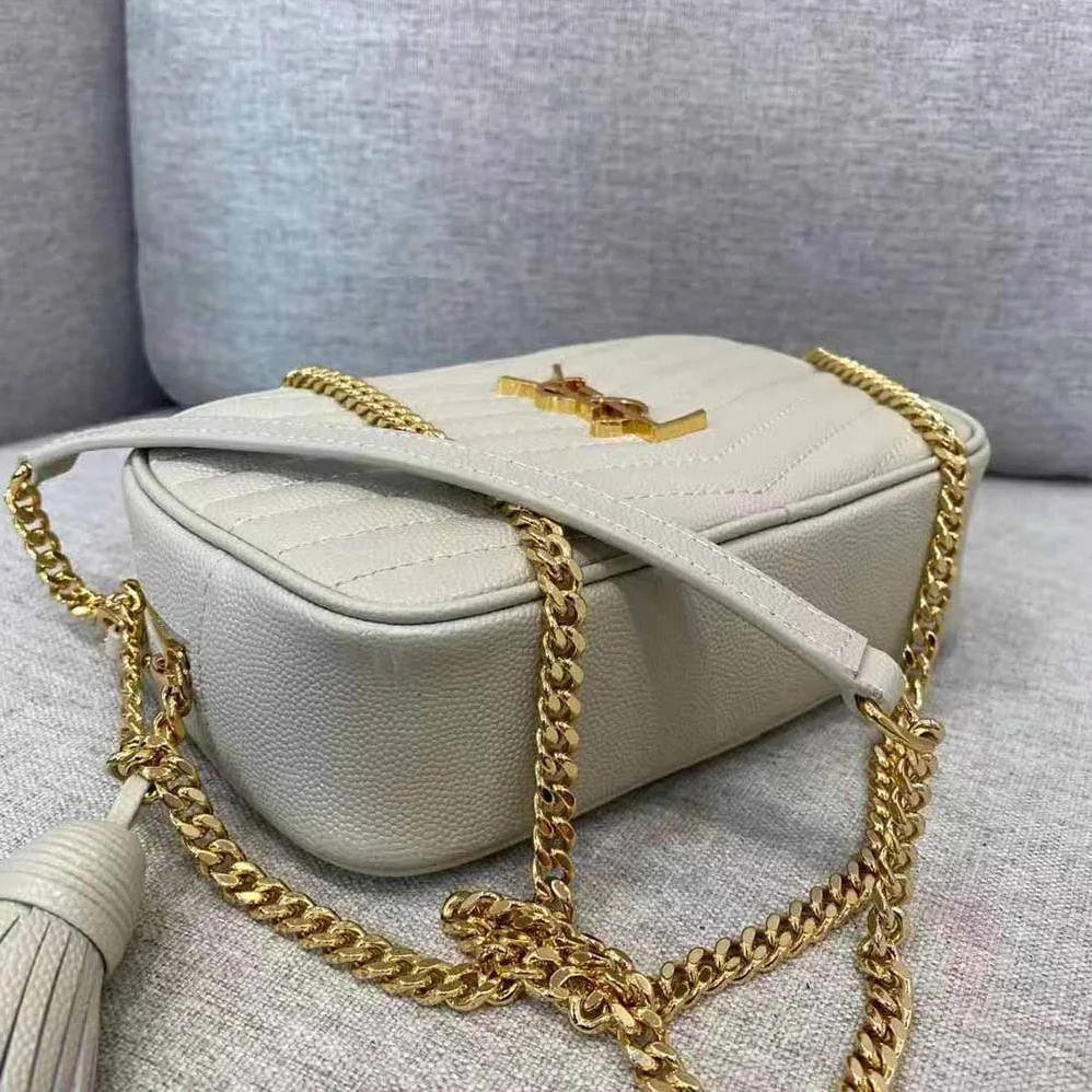 Saint Laurent YSL Lou Mini Bag in Quilted Grain DE Poudre Embossed Leather for Women in White Saint Laurent YSL Lou Mini Bag in Quilted Grain DE Poudre Embossed Leather for Women in White