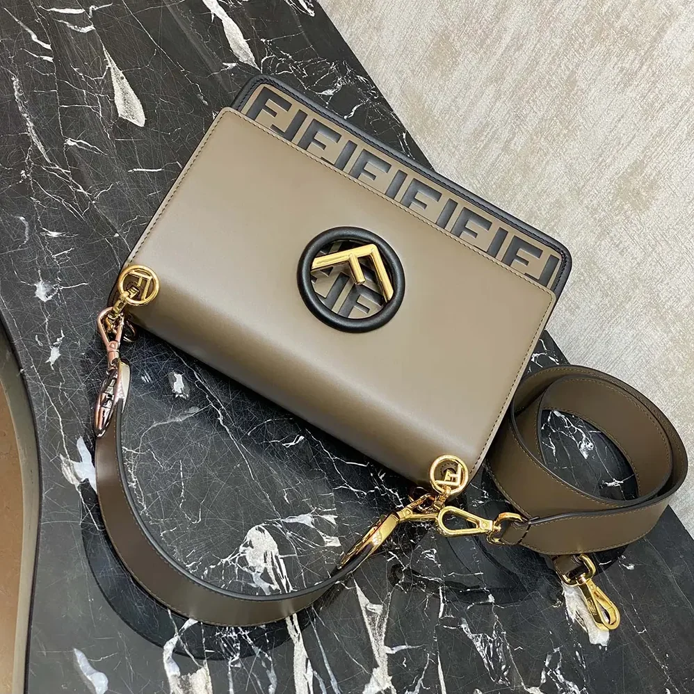 Fendi KAN I F Small Gray Leather Mini for Women in Bag in Calf