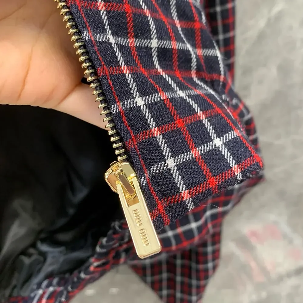 Miu Miu Checked Wool Blouson Jacket for Women Miu Miu Checked Wool Blouson Jacket for Women