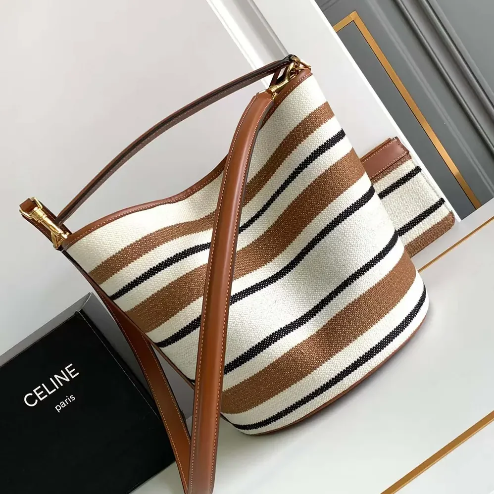 Celine Bucket 16 Bag in Striped Textile with Celine Jacquard for Women Celine Bucket 16 Bag in Striped Textile with Celine Jacquard for Women