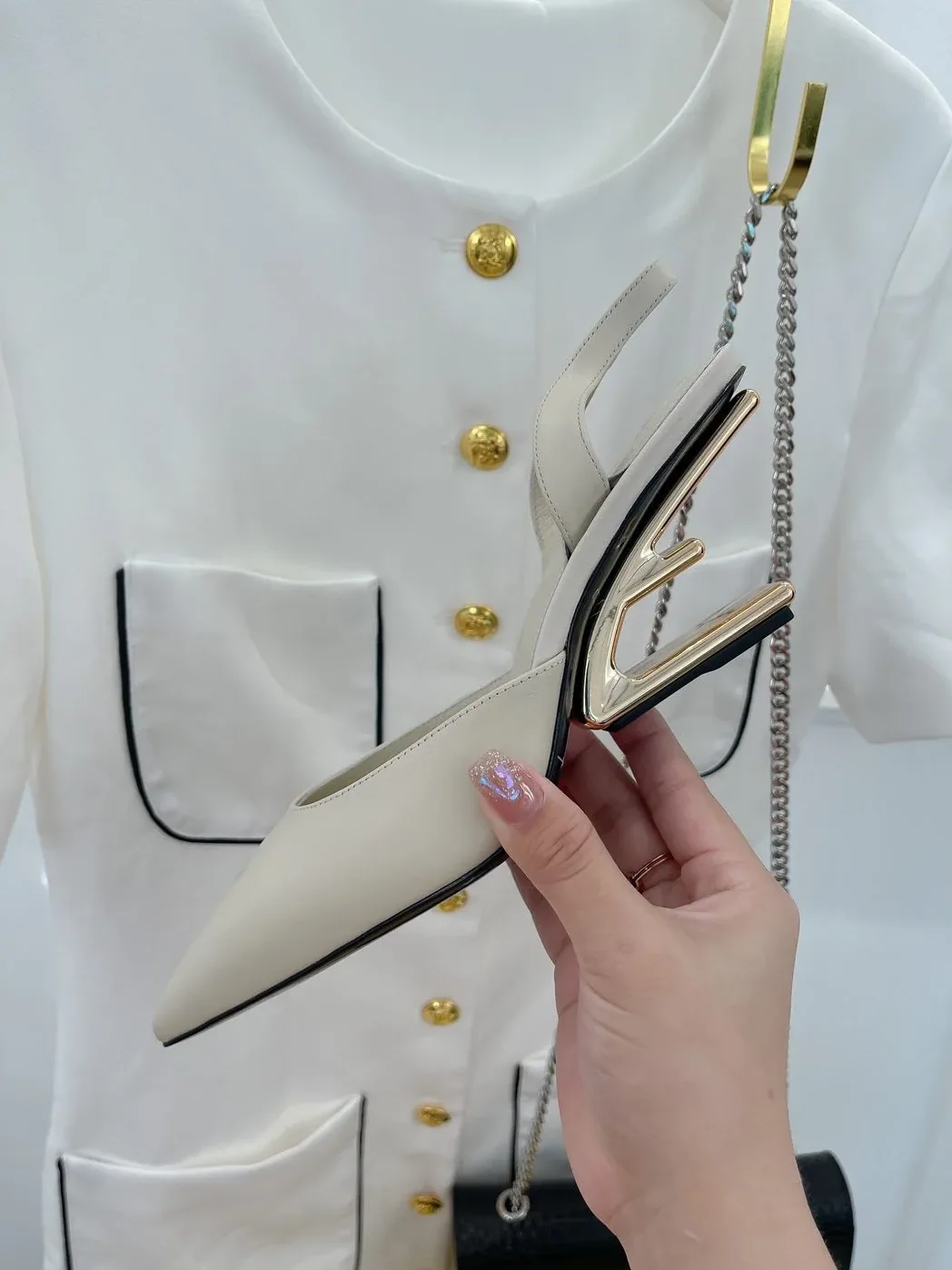 Fendi First Grey High in Heeled Slingbacks Fendi First Grey High in Heeled Slingbacks