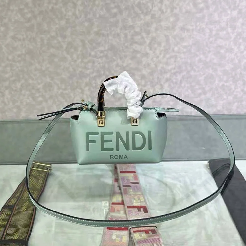 Fendi By The Way Mini Small Boston Bag in Mint Green Leather for Women Fendi By The Way Mini Small Boston Bag in Mint Green Leather for Women
