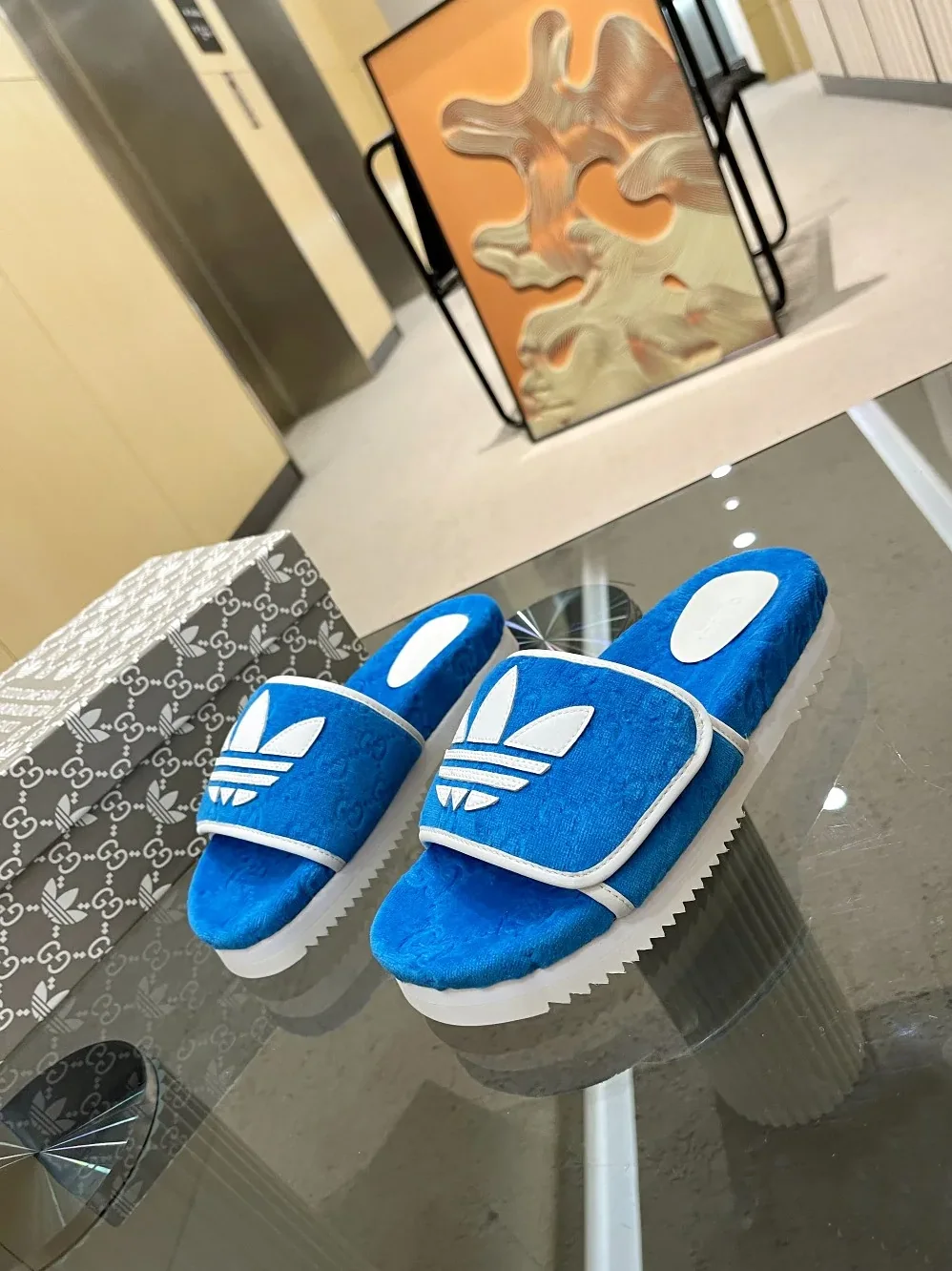 Gucci x Adidas GG Platform Sandal Blue for Women Gucci x Adidas GG Platform Sandal Blue for Women
