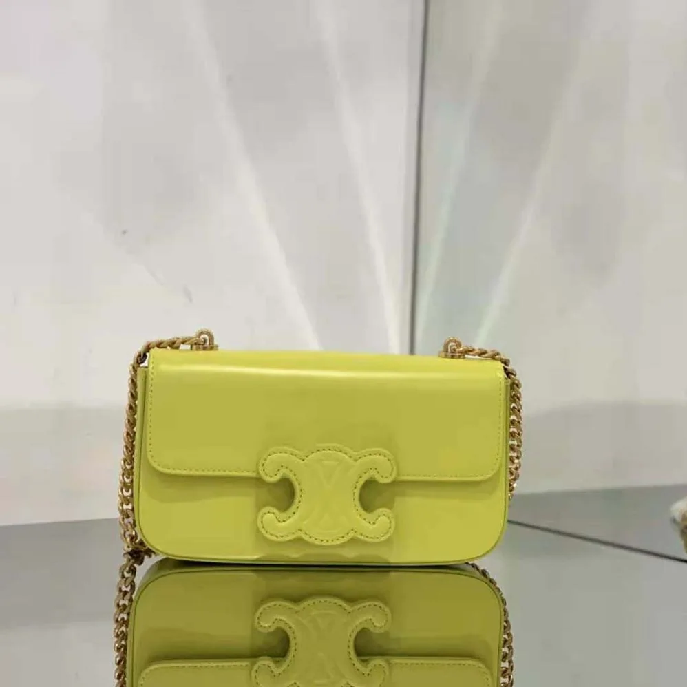 Celine Chain Shoulder Bag Cuir Triomphe in Shiny Calfskin for Women in Yellow Celine Chain Shoulder Bag Cuir Triomphe in Shiny Calfskin for Women in Yellow