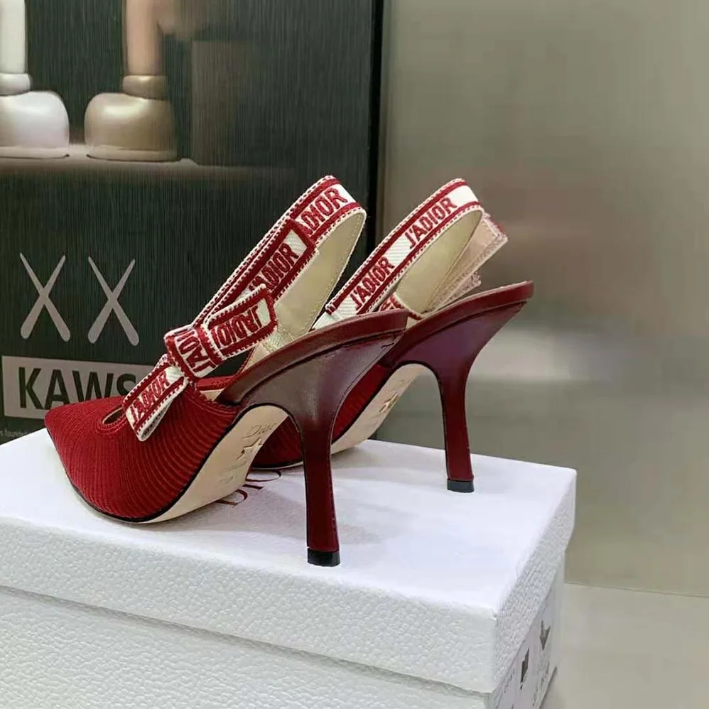 Dior J'Adior Slingback Pump Cherry Red Embroidered Cotton for Women
