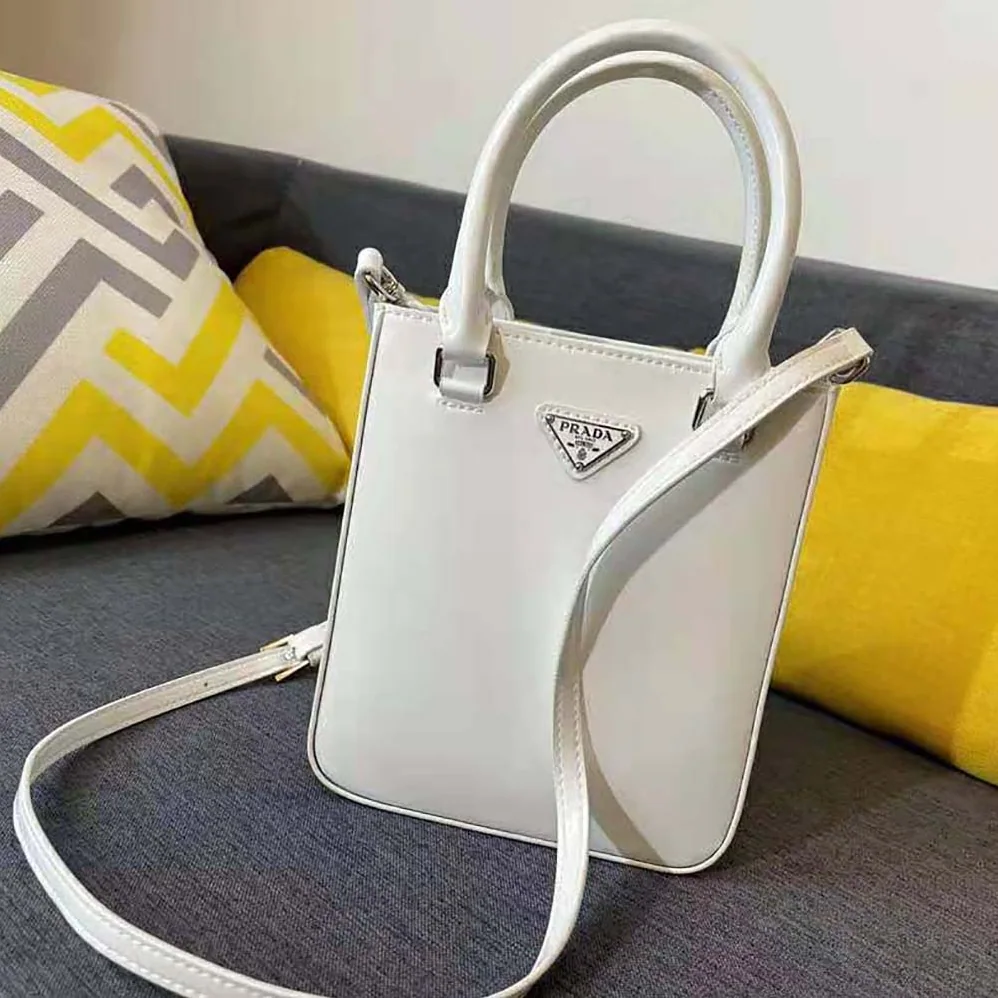 Prada Small Brushed Leather Tote for Women in White