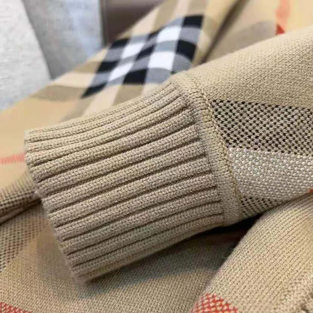 Burberry Check Wool Blend Cardigan for Men Burberry Check Wool Blend Cardigan for Men