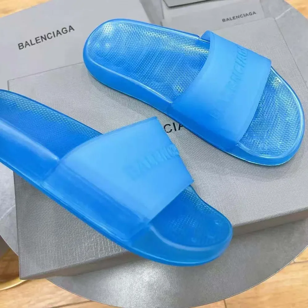 Balenciaga Pool Transparent Slide Sandal in Blue Rubber for Unisex