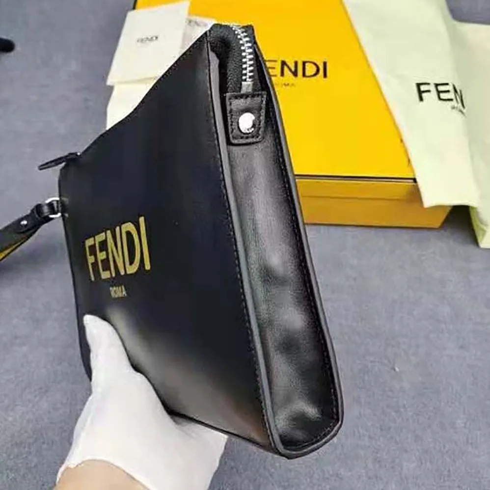 Fendi Flat Pouch Black Leather Pouch for Men Fendi Flat Pouch Black Leather Pouch for Men