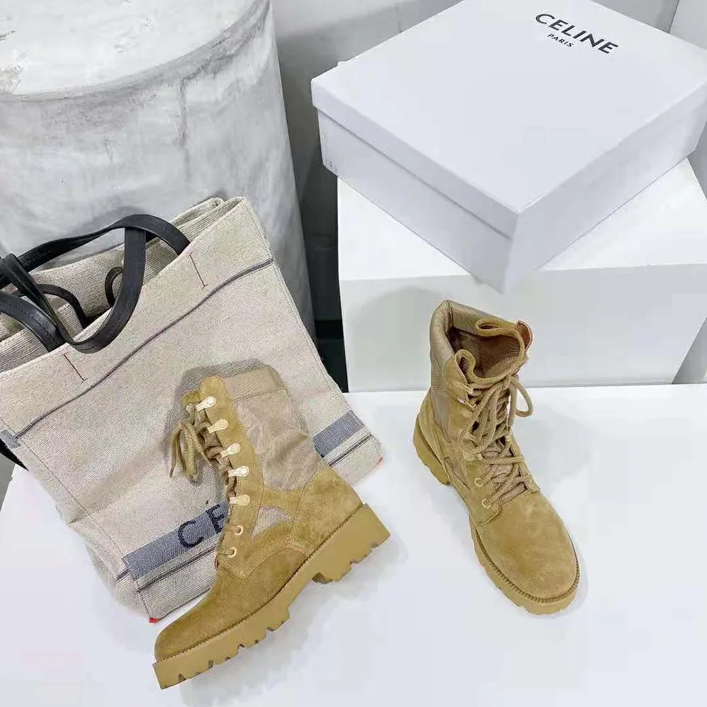 Celine Outdoor Lace up Boot in Suede Calfskin and Nylon for Women