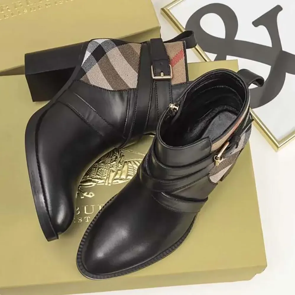 Burberry House Check and Leather Ankle Boots for Women Burberry House Check and Leather Ankle Boots for Women