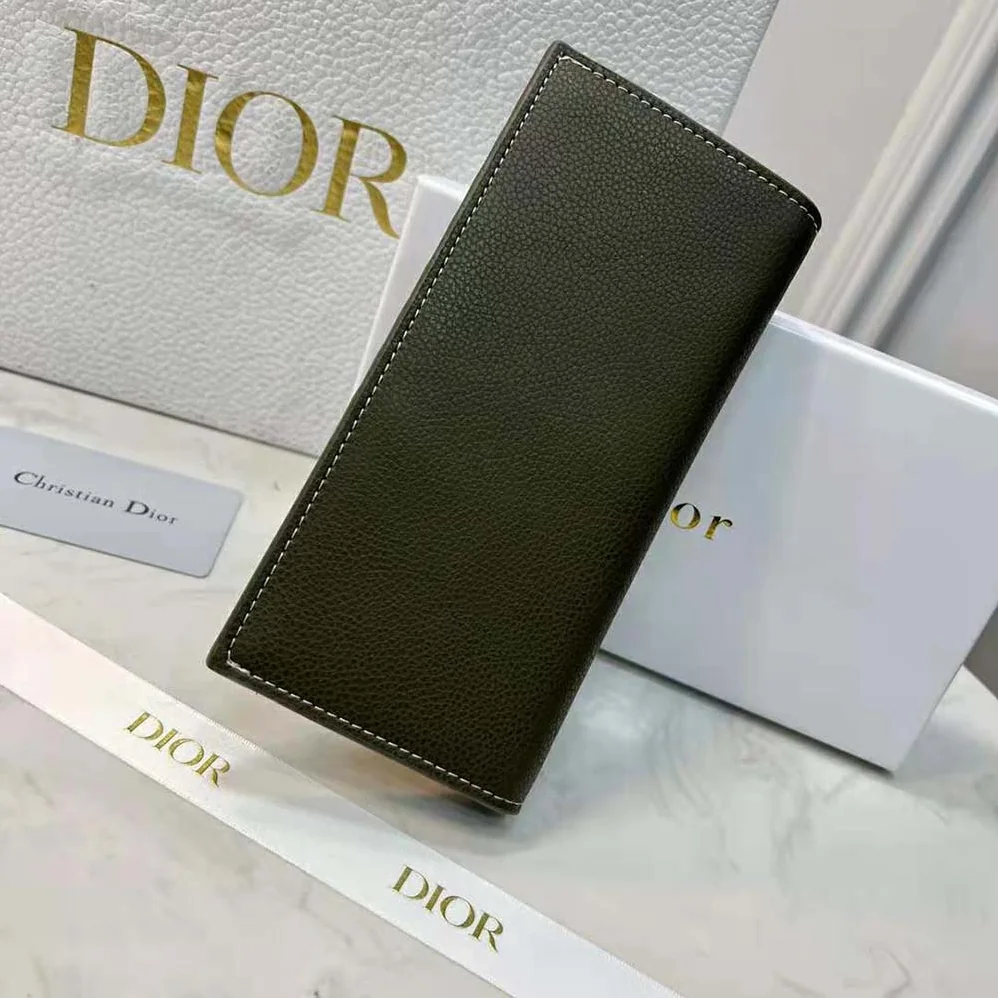Dior Vertical Long Wallet Olive Grained Calfskin with CD Icon Signature for Men Dior Vertical Long Wallet Olive Grained Calfskin with CD Icon Signature for Men