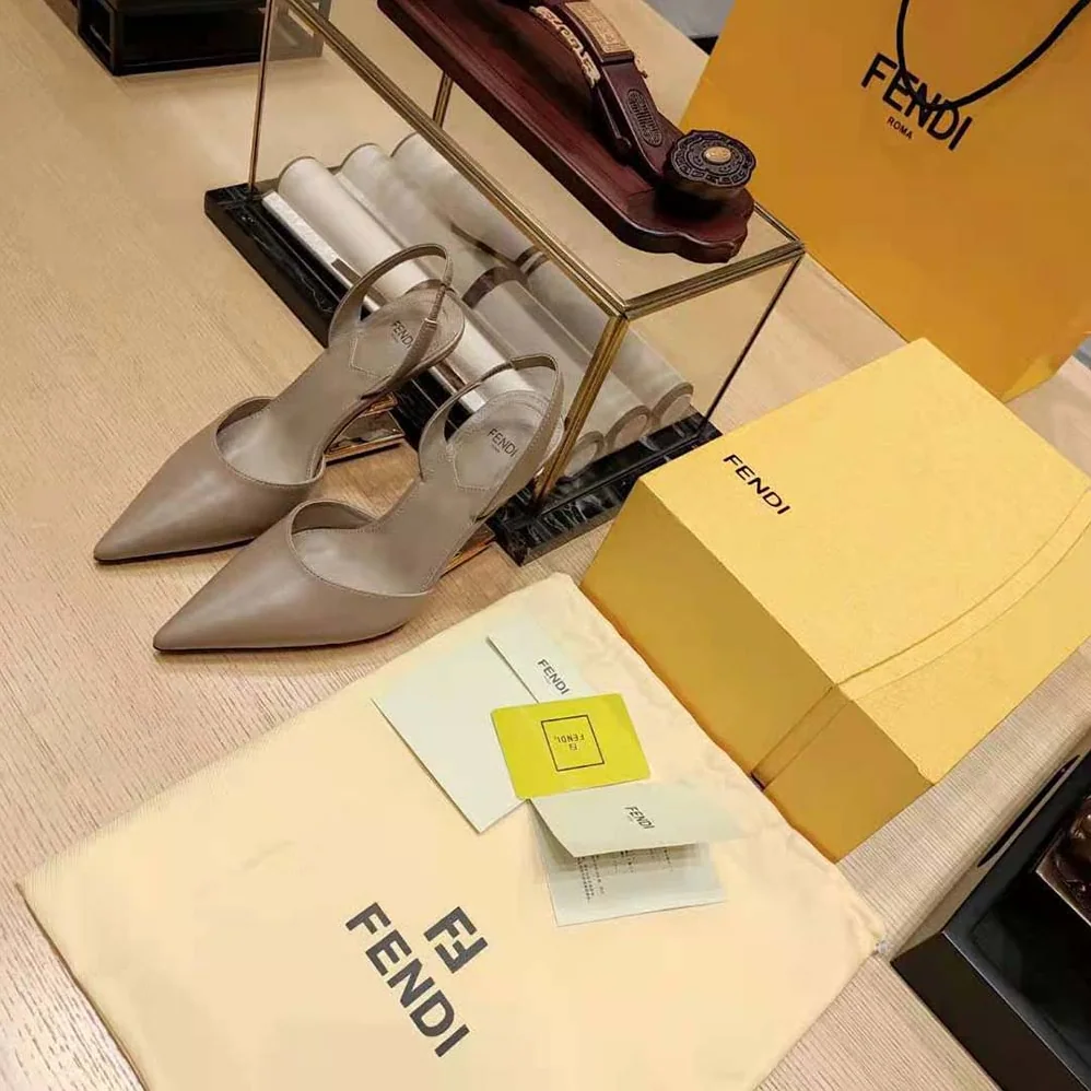 Fendi Fendi First Dove Gray Leather High for Women in Heeled Slingbacks