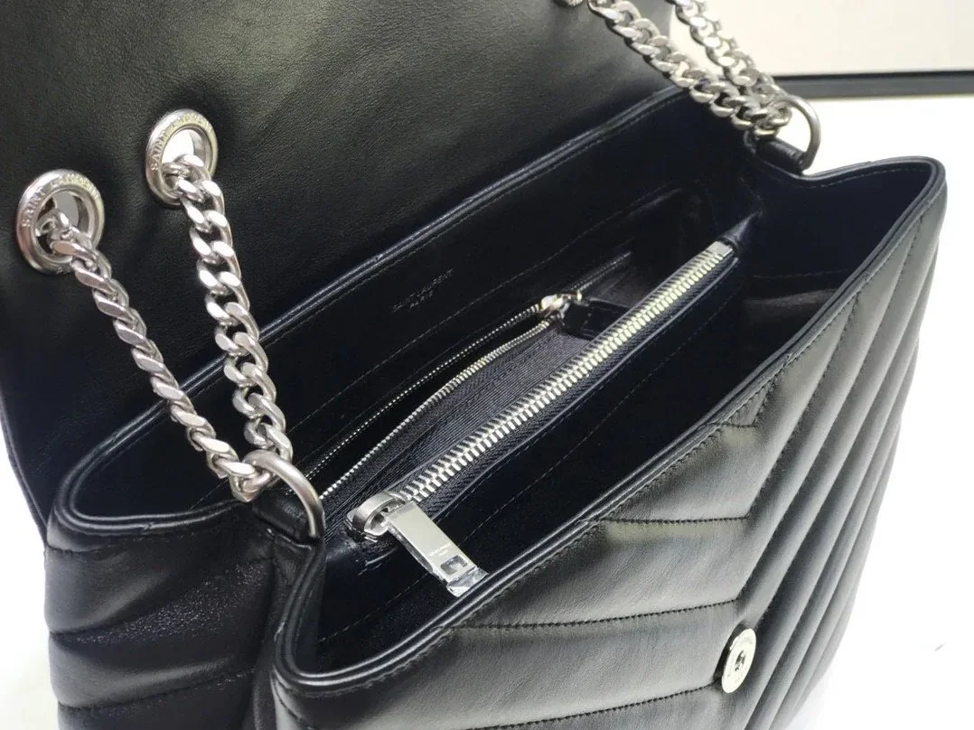 Saint Laurent Loulou Small Chain Bag In Matelassé Y Black in YSL