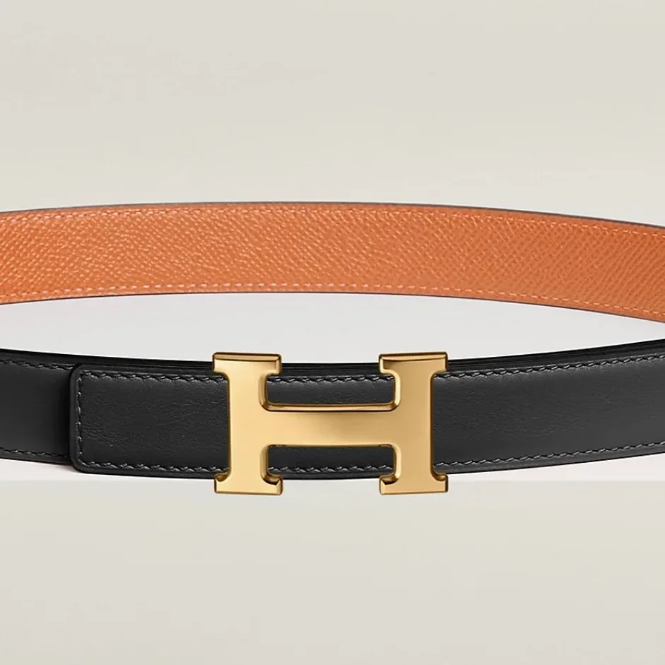 Hermes Mini H Reversible Belt Noir in Orange Hermes Mini H Reversible Belt Noir in Orange