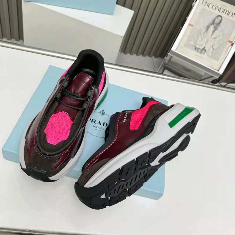 Prada Systeme Brushed Leather Sneakers with Bike Fabric and Suede Elements for Men in Pink