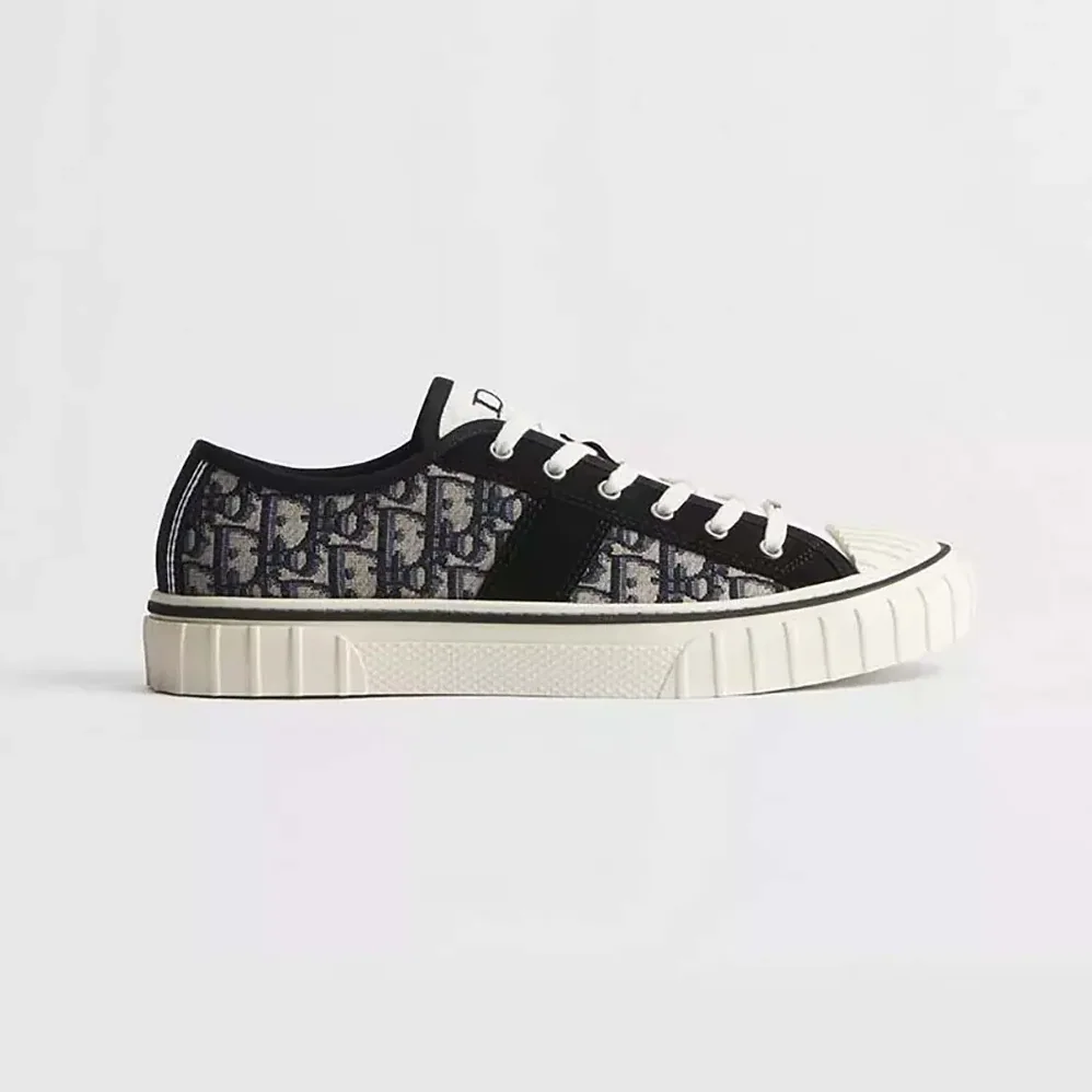 Dior Hooper Low-Top Sneaker Beige and Blue Dior Oblique Jacquard and Black Suede Calfskin for Unisex