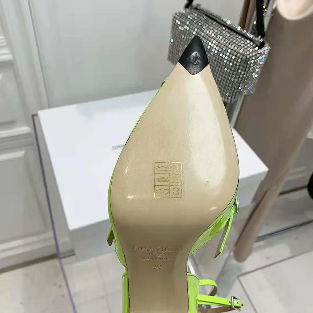 Jimmy Choo Mugler Strap Pump Neon Yellow Patent and Mesh Pumps with Straps for Women Jimmy Choo Mugler Strap Pump Neon Yellow Patent and Mesh Pumps with Straps for Women