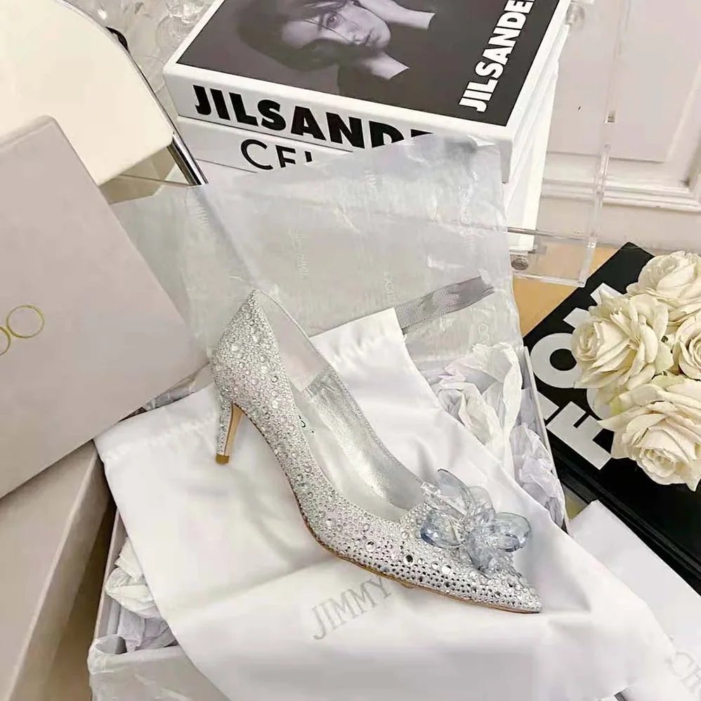 Jimmy Choo Attila Crystal Covered Pointy Toe Pumps in 50mm Heel Height for Women Jimmy Choo Attila Crystal Covered Pointy Toe Pumps in 50mm Heel Height for Women